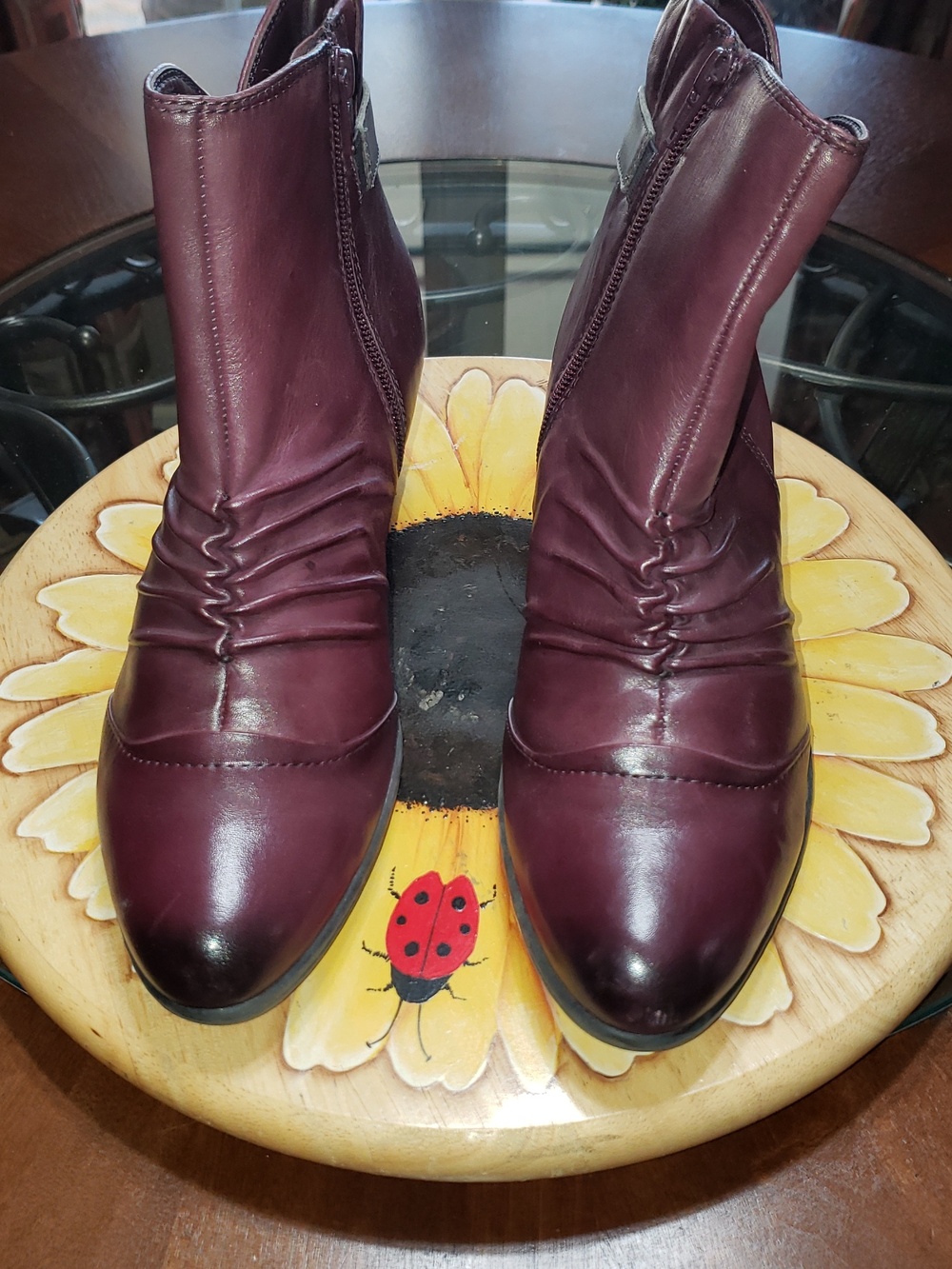 EARTH HEELED ANKLE BOOTS BOOTIES DEEP PURPLE RED PRUNE LEATHER 9.5/41